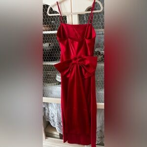 Elegant long Red Satin Dress with full back bow VALENTINES L